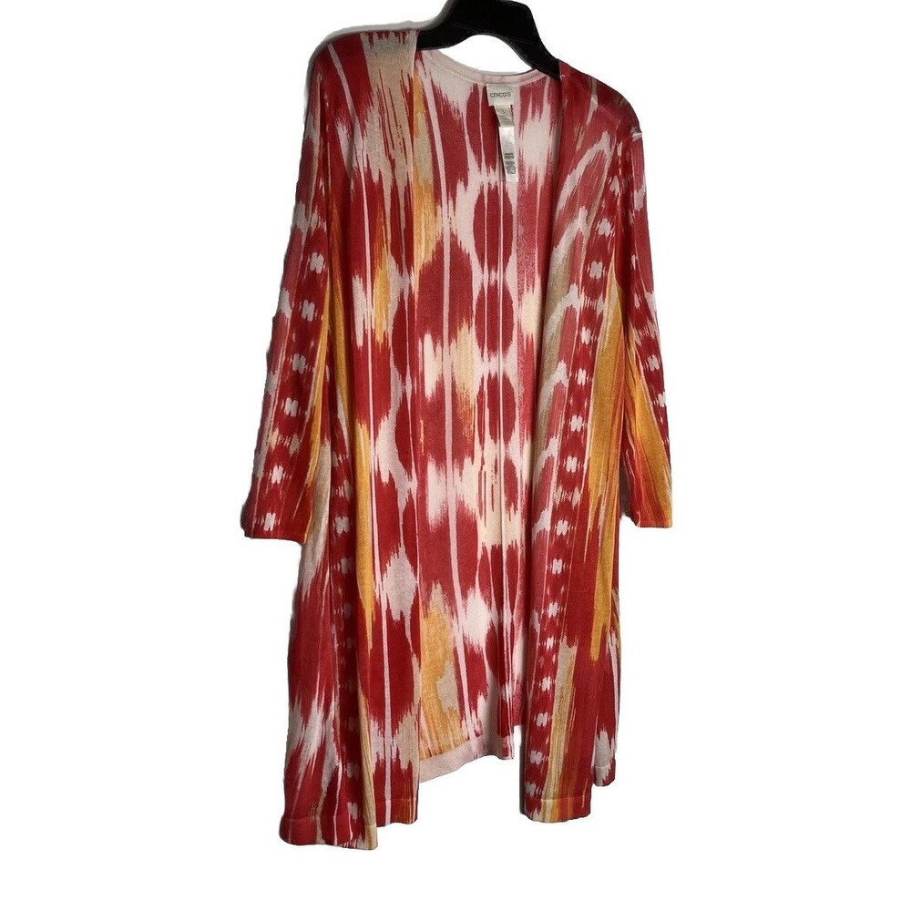 Chico's sz 3 XL Tropical Light Knit Colorful Art Print 3/4 sleeve Sweater Jacket